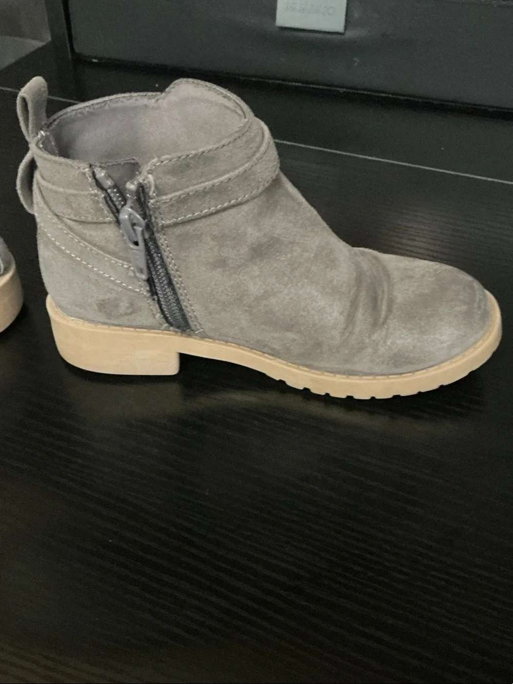 Old Navy Grey Suede Ankle Boots with Tan Soles - Kids